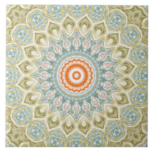 Carreau Motif de mandala orange et sarcelle avec accents d
