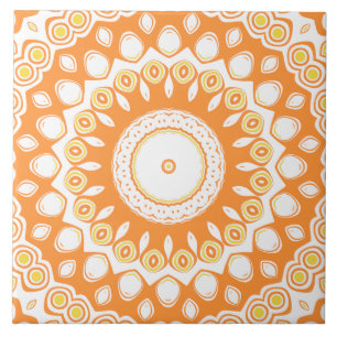 Carreau Motif de mandala rayonnant orange et jaune