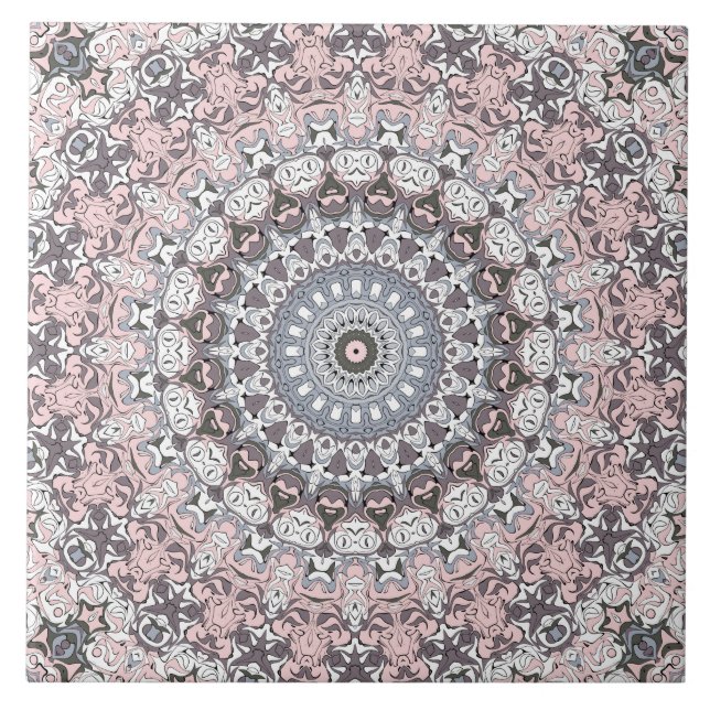 Carreau Motif de mandala rose gris et blanc (Devant)