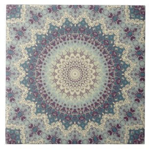 Carreau Motif de mandala sarcelle et crème