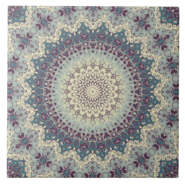 Carreau Motif de mandala sarcelle et crème (Devant)