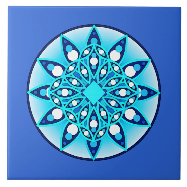 Carreau Motif de mandala, turquoise, bleu de cobalt et (Devant)