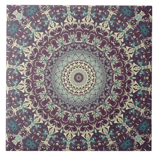 Carreau Motif de mandala violet sarcelle et crème (Devant)