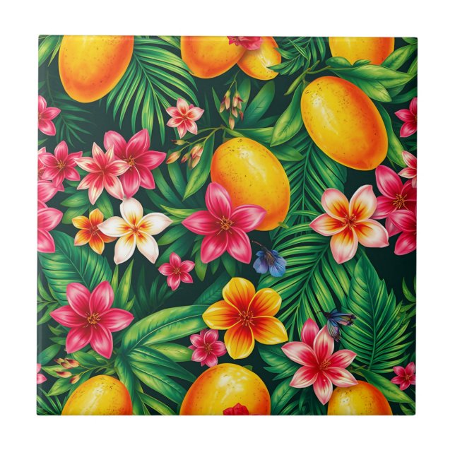 Carreau Motif de Mango Tropical et feuille de palme (Devant)