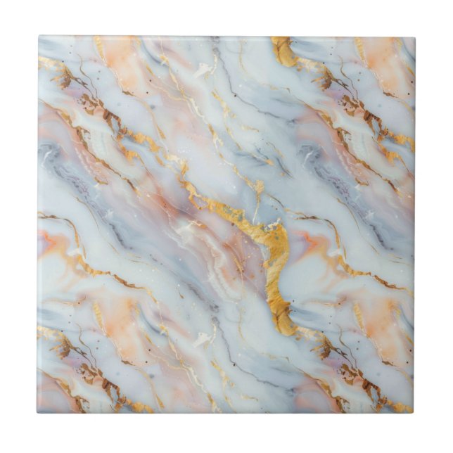Carreau Motif de marbre fluide avec pêche, gris et or   (Devant)