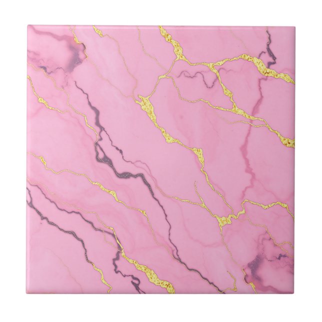 Carreau Motif de marbre rose avec veines d'or (Devant)