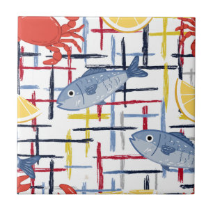 Carreau Motif de marché de fruits de mer méditerranéens (6