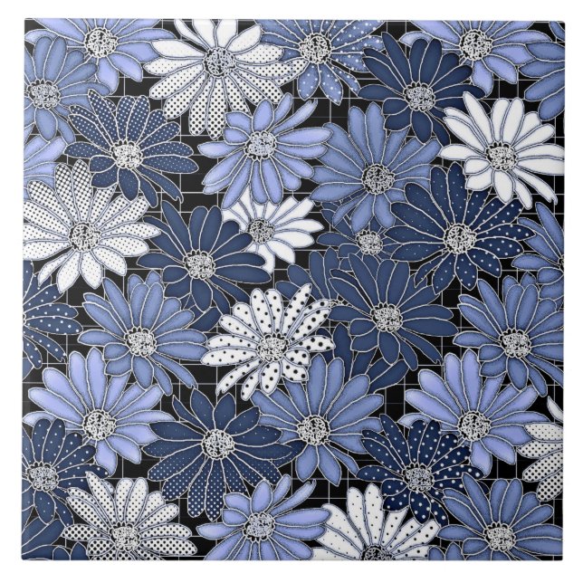 Carreau Motif de marguerite bleu et blanc (Devant)