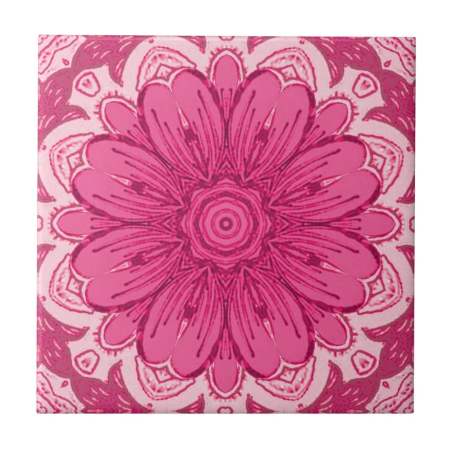 Carreau Motif de marguerite géométrique en corail et rose  (Devant)