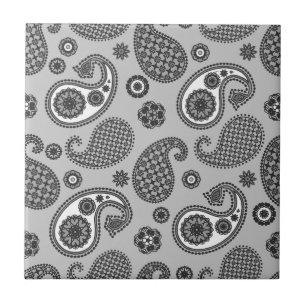 Carreau Motif de marguerite, gris, noir et blanc