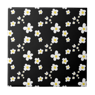 Carreau Motif de marguerite tendance noir jaune blanc, mod