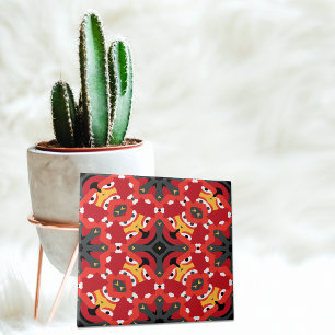 Carreau Motif de mosaïque arabe d'origine rouge Boho