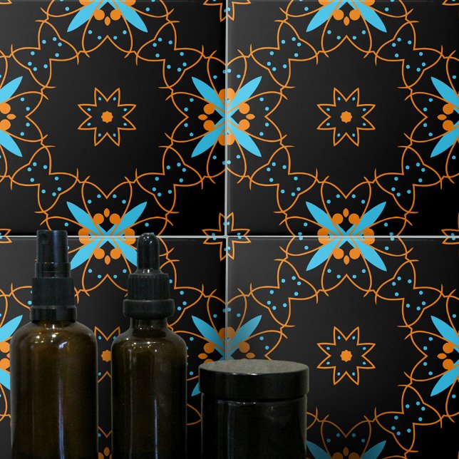 Carreau Motif de mosaïque arabesque orange noir (Créateur téléchargé)