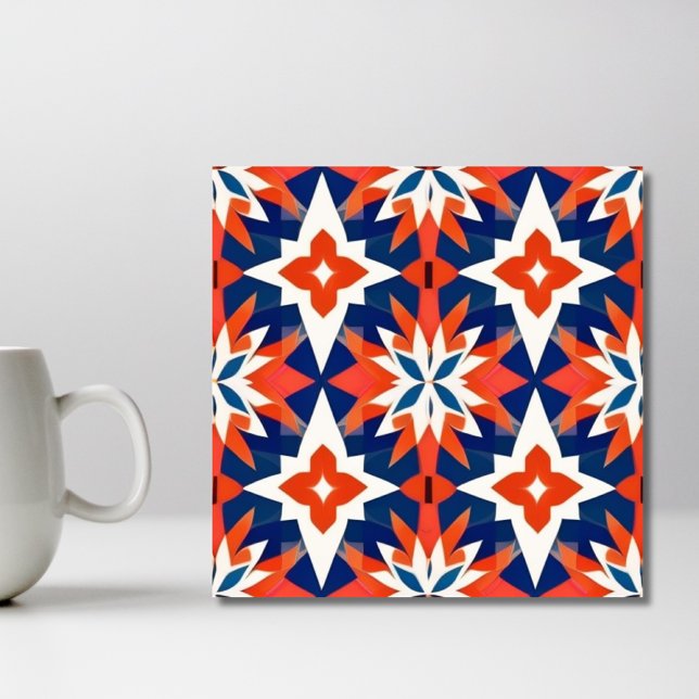 Carreau Motif de mosaïque bleu et rouge marocain (Créateur téléchargé)