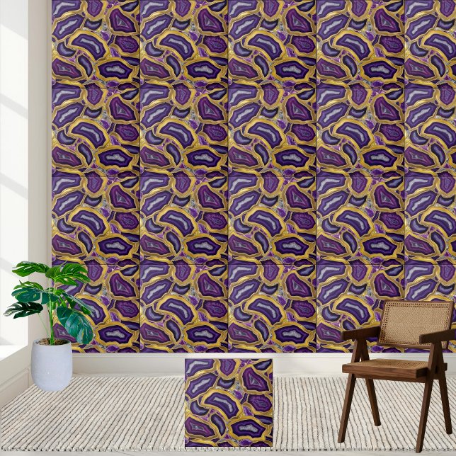 Carreau Motif de mosaïque de géode violet et or (Purple and Gold Geode Tile Pattern)
