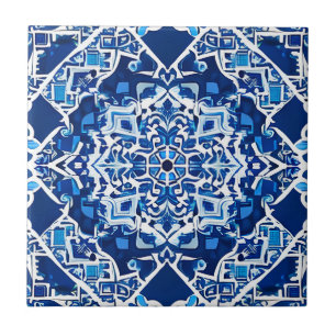 Carreau Motif de mosaïque en Indigo et Cobalt Blue