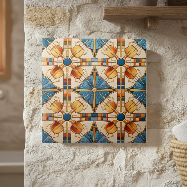Carreau Motif de mosaïque géométrique marocaine #1 Turquoi (Créateur téléchargé)