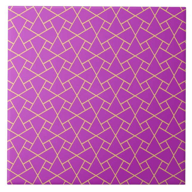 Carreau Motif de mosaïque islamique à effet violet et or (Devant)