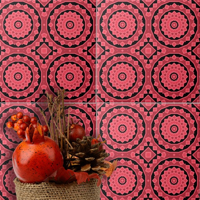 Carreau Motif de mosaïque marocaine noire rouge rose (Créateur téléchargé)