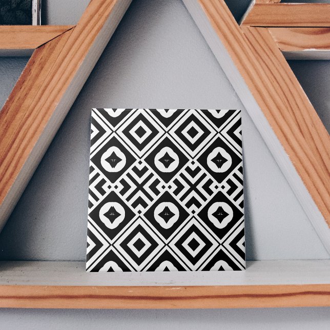 Carreau Motif de mosaïque moderne géométrique noir et blan (Créateur téléchargé)