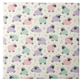 Carreau Motif de moutons arc-en-ciel pastel