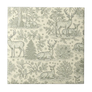Carreau Motif de Noël Cerf de la Forêt en Toile Verte (2)