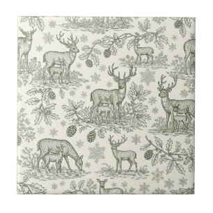 Carreau Motif de Noël Cerf de la Forêt en Toile Verte (3)