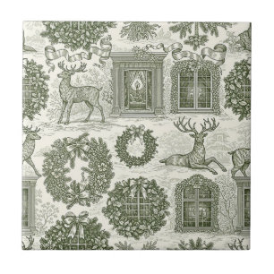 Carreau Motif de Noël Cerf de la Forêt Toile Verte