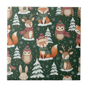 Carreau Motif de Noël d'animaux mignons de la forêt en boi