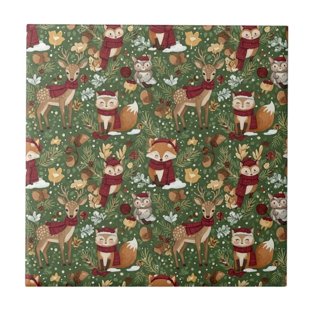 Carreau Motif de Noël de la forêt scandinave (Devant)