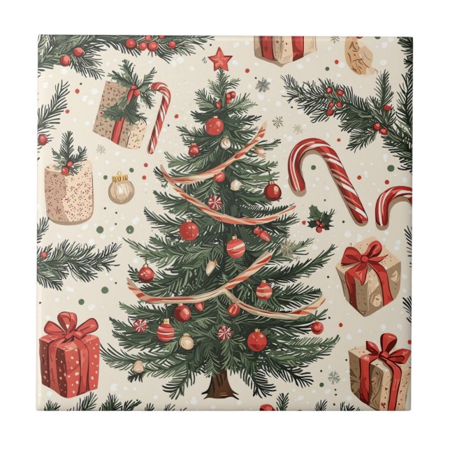 Carreau Motif de Noël floral Poinsettia (4) (Devant)