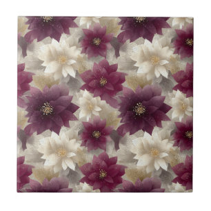 Carreau Motif de Noël Poinsettia Bourgogne