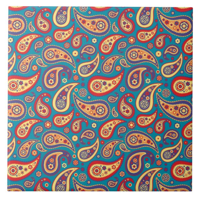Carreau Motif de Paisley d'arc-en-ciel rétro (Devant)