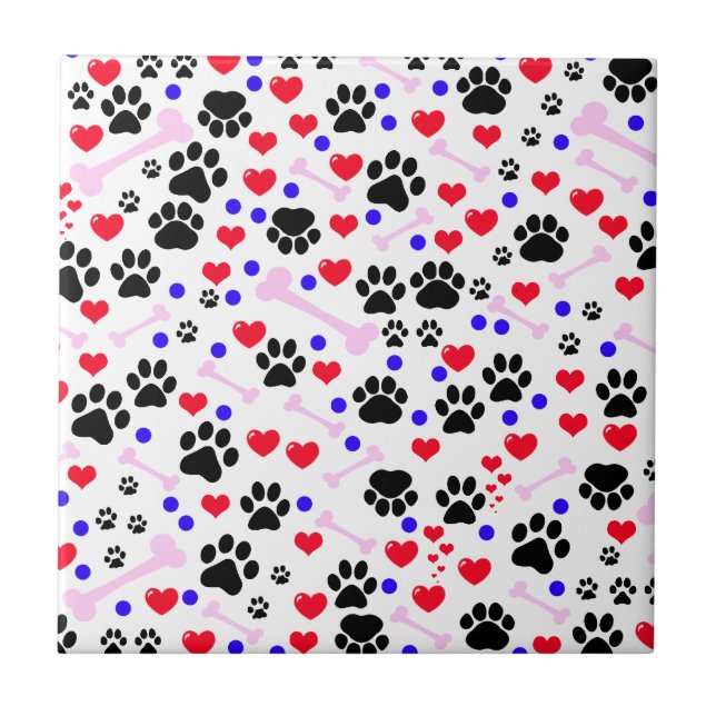 Carreau Motif De Pâtes, Pâtes De Chien, Pâtes Noires, Coeu (Devant)