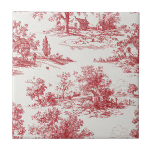 Carreau Motif de paysage campagnard Toile Rouge Rustique