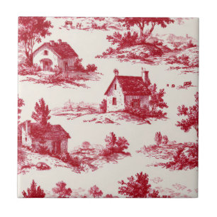 Carreau Motif de paysage campagnard Toile Rouge Rustique