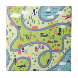Carreau Motif de paysage de promenade en voiture d'enfants