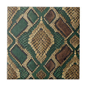 Carreau Motif de peau de serpent vert et or - Impression a