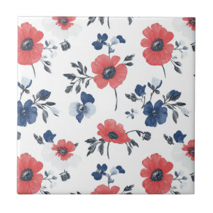 Carreau Motif de pépites d'aquarelle - Rouge, Bleu et Blan