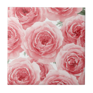Carreau Motif de pétale rose floral aquarelle roses carmin