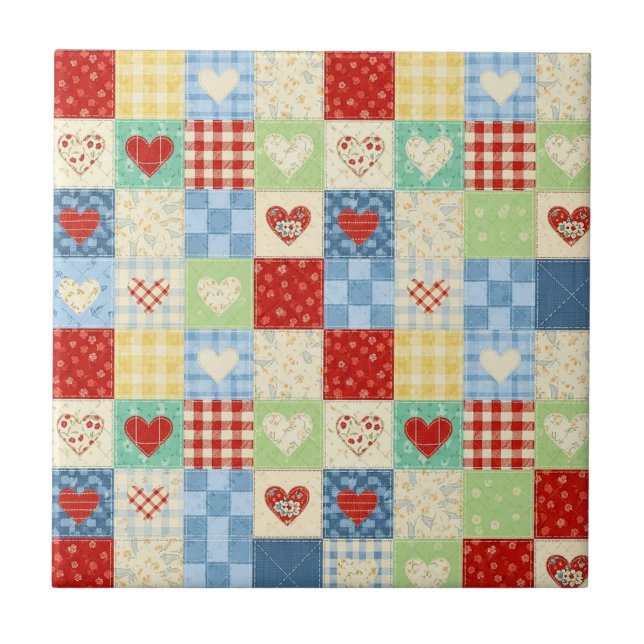 Carreau Motif de pique-nique Cœurs Patchwork Rustique (Devant)