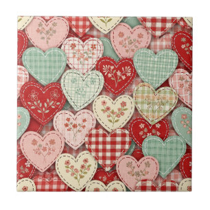 Carreau Motif de pique-nique Cœurs Patchwork Rustique (3)