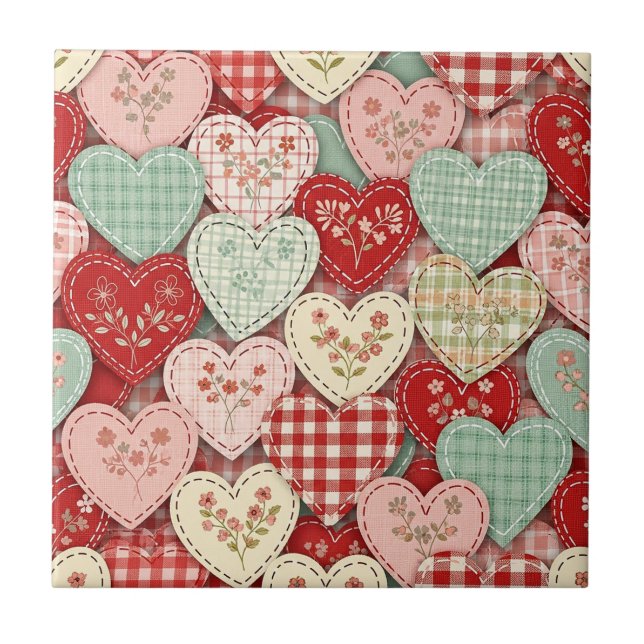 Carreau Motif de pique-nique Cœurs Patchwork Rustique (3) (Devant)