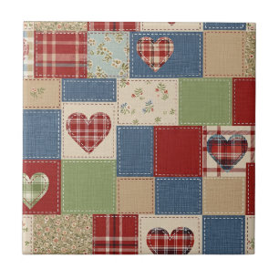 Carreau Motif de pique-nique Cœurs Patchwork Rustique (4)