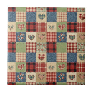 Carreau Motif de pique-nique Cœurs Patchwork Rustique (5)