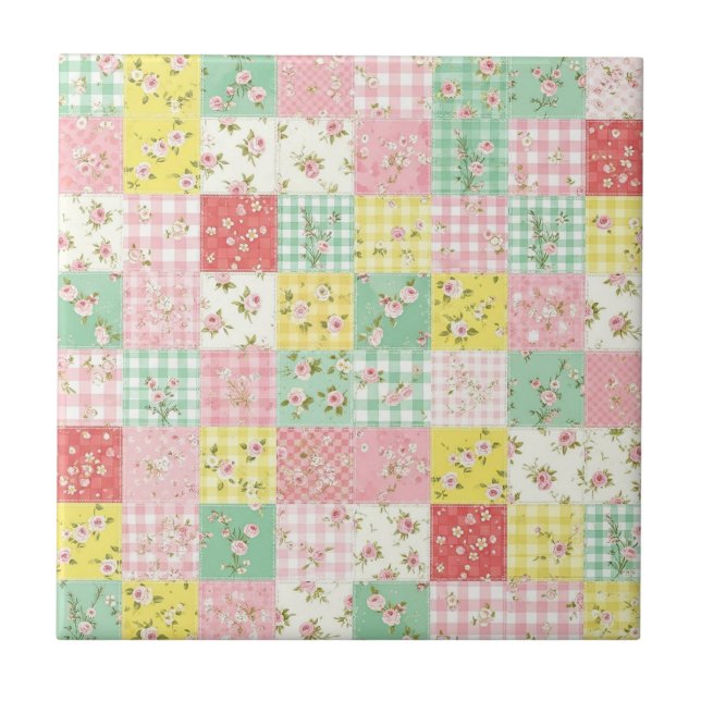 Carreau Motif de pique-nique en patchwork floral pastel (6 (Devant)