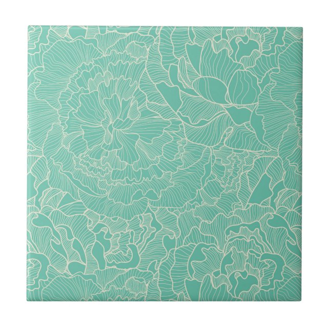 Carreau Motif de pivoine de turquoise (Devant)