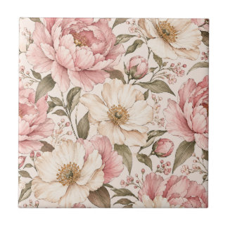 Carreau Motif de pivoines fleuries vintage