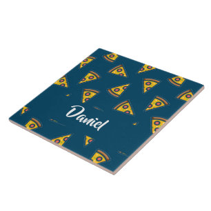 Carreau Motif de pizza sur fond bleu