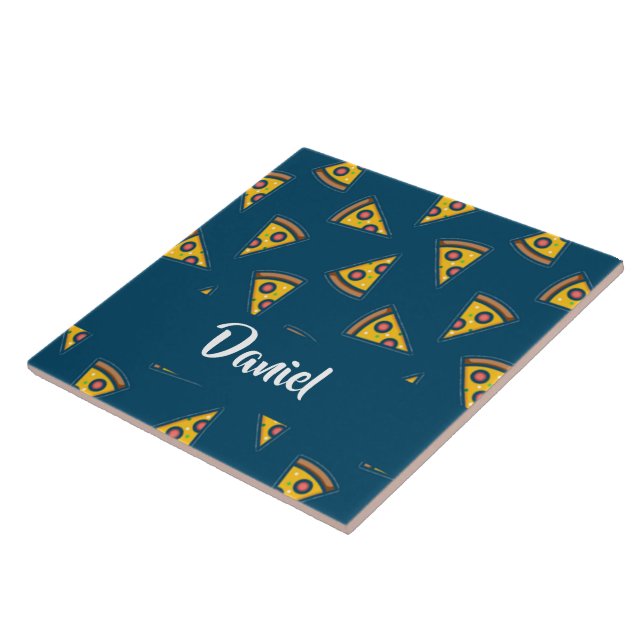 Carreau Motif de pizza sur fond bleu (Côté)